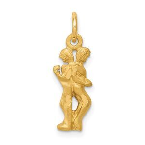 14k Yellow Gold Gemini the Twins Zodiac Satin and Diamond Cut Charm